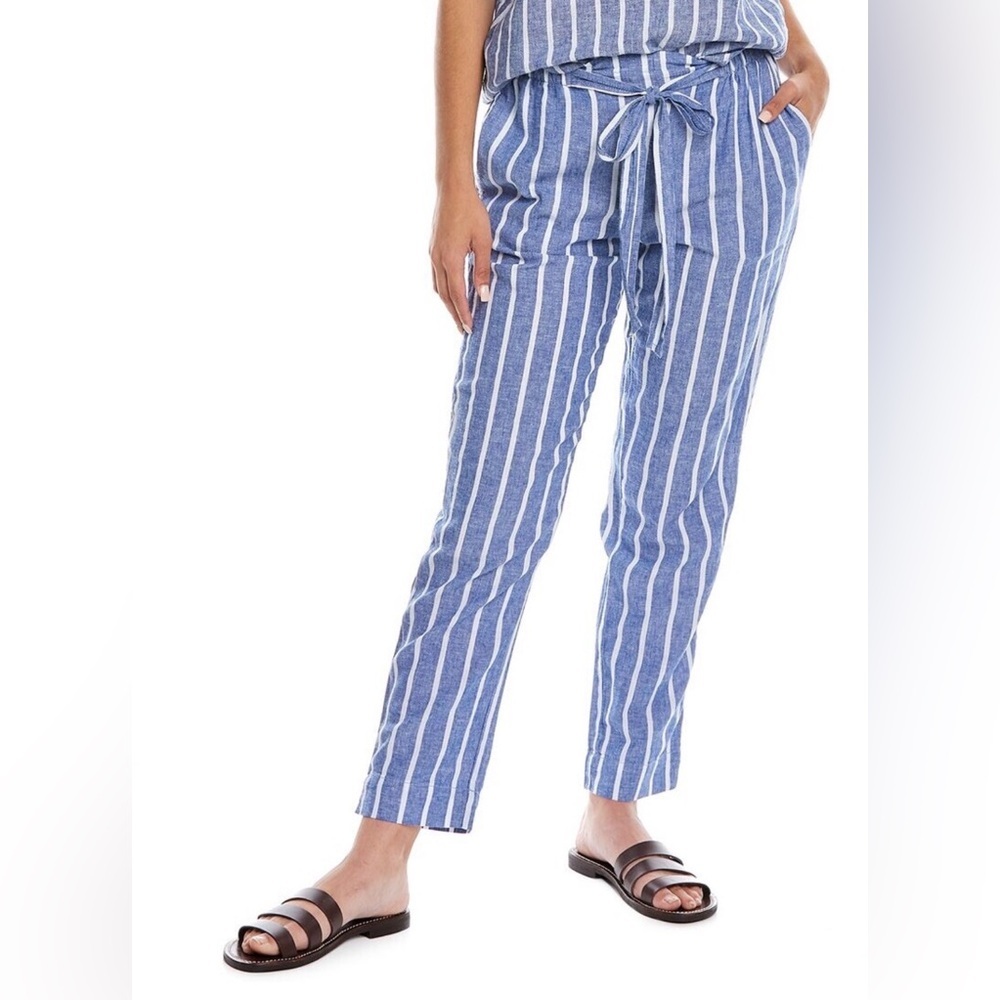 Beachlunchlounge Giavanna Linen Blend Lounge Beach Pants Blue Large Blue & White